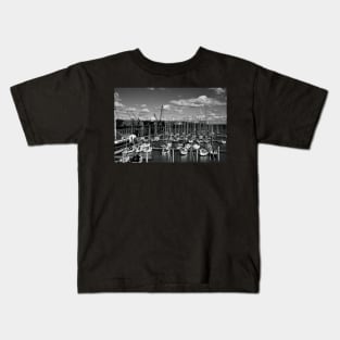 The Marina at South Harbour in Blyth, Northumberland - monochrome Kids T-Shirt